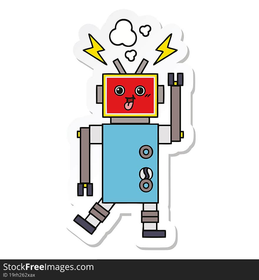 Sticker Of A Cute Cartoon Crazed Robot