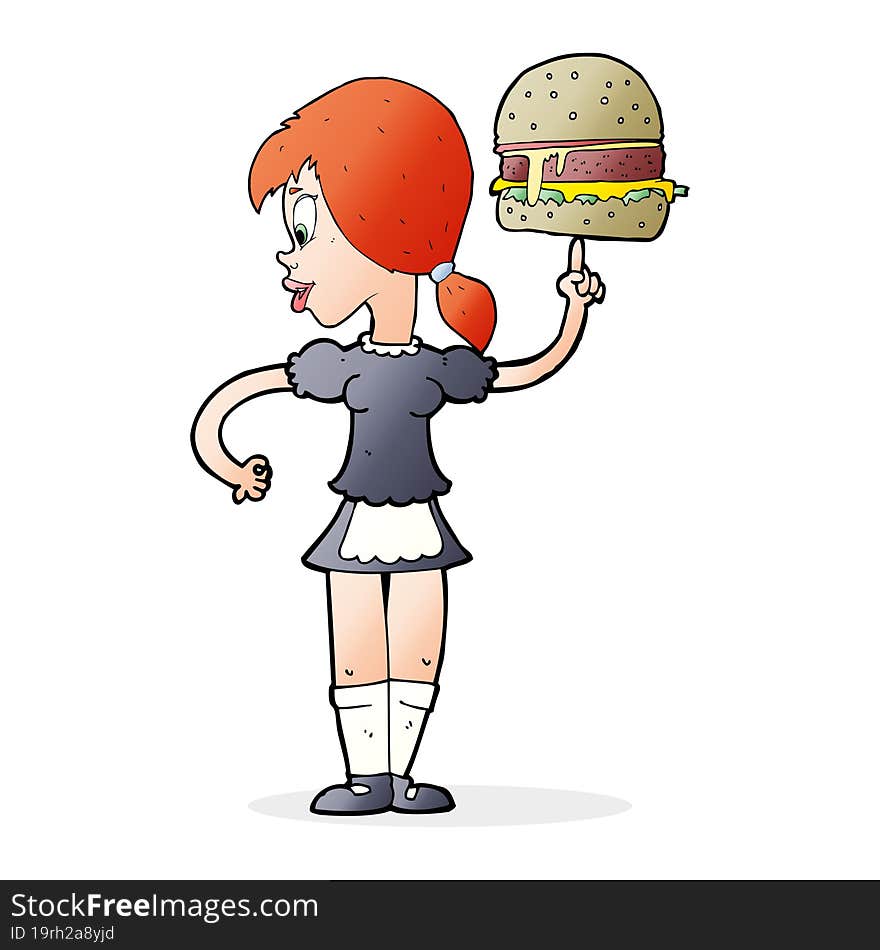 cartoon waitress serving a burger