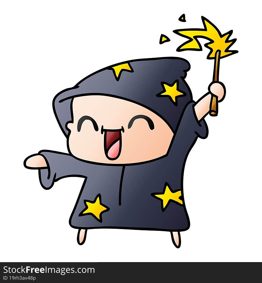 Gradient Cartoon Of A Happy Little Wizard