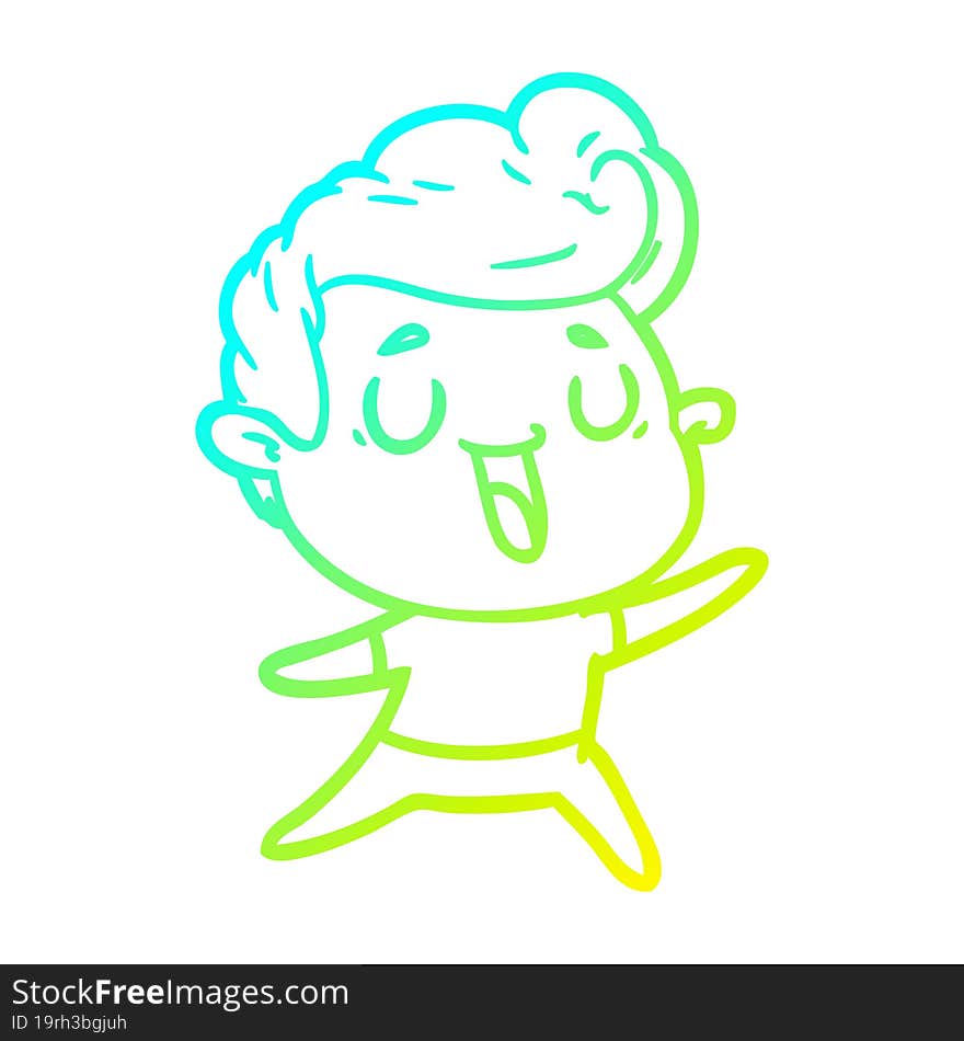 cold gradient line drawing of a happy cartoon man