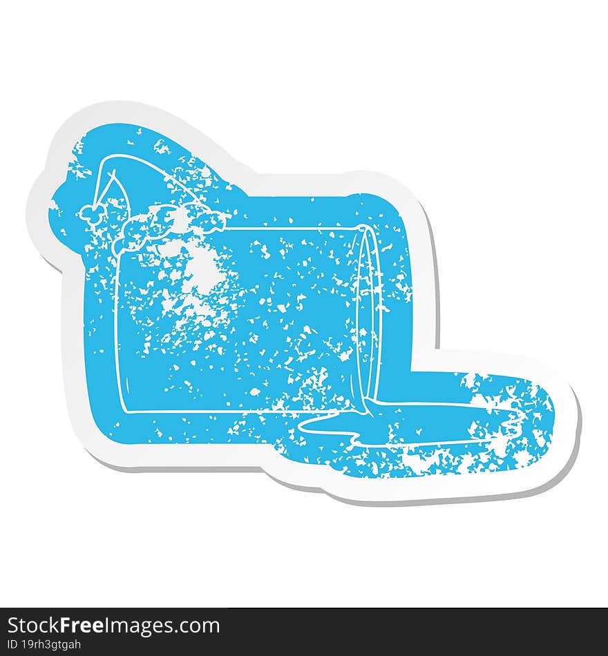 quirky cartoon distressed sticker of a oil drum wearing santa hat