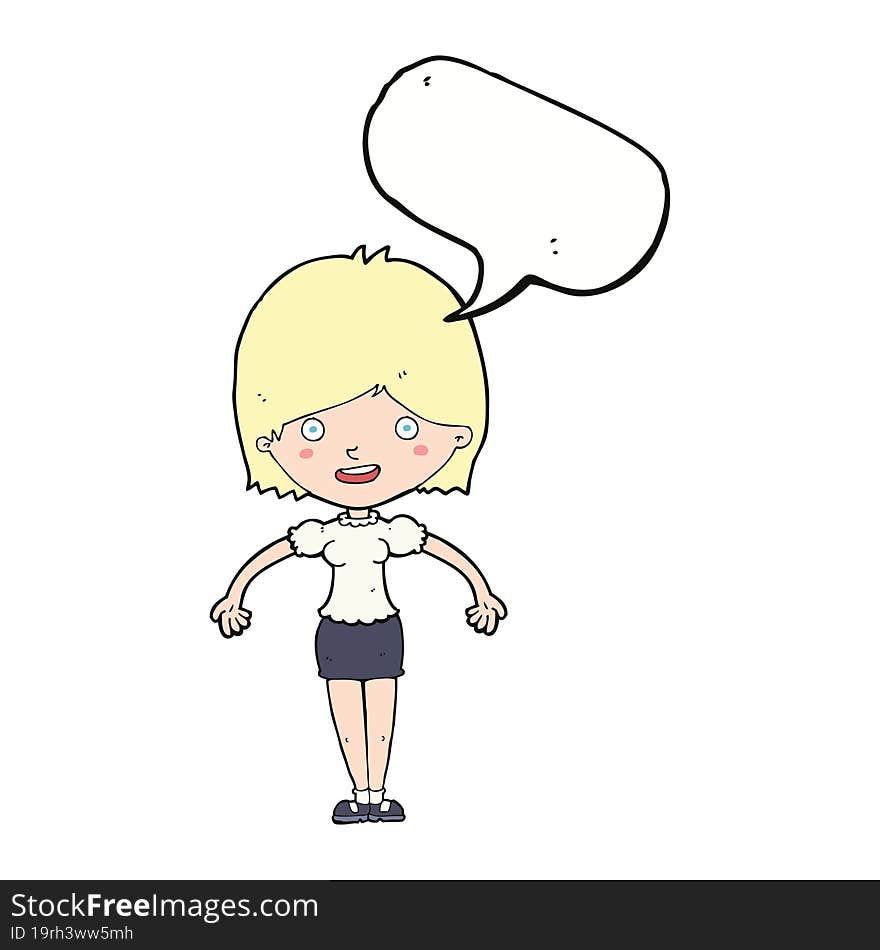 cartoon happy woman with speech bubble