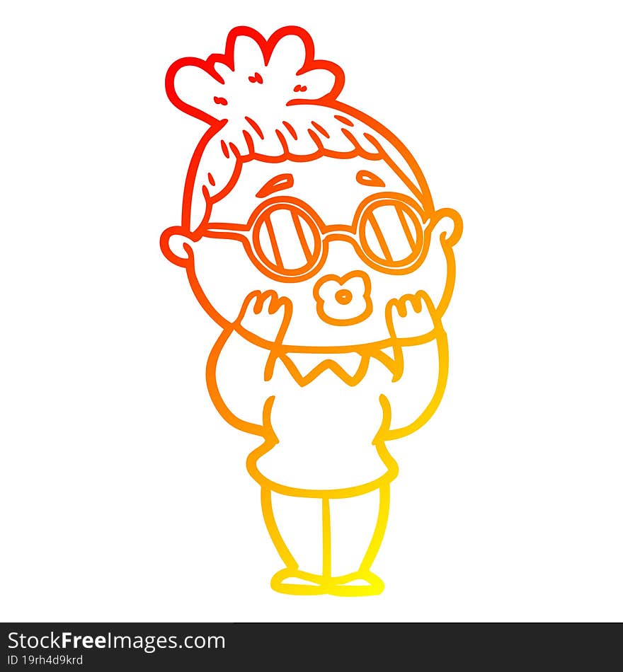 warm gradient line drawing cartoon woman wearing spectacles