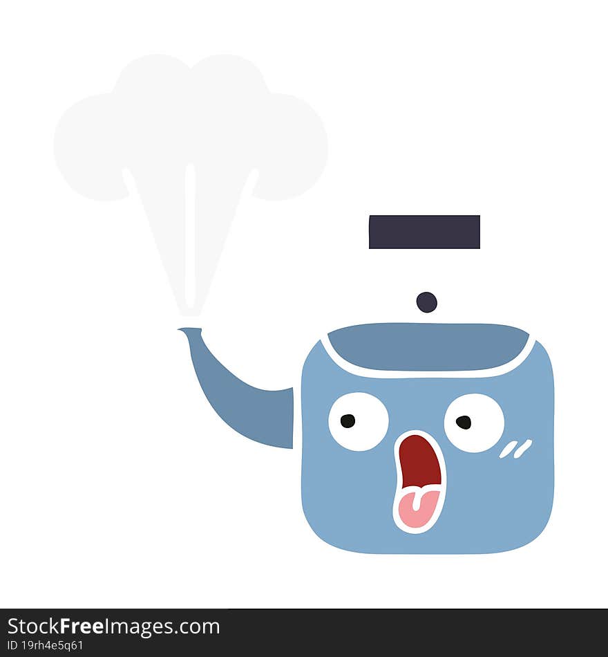 Flat Color Retro Cartoon Steaming Kettle