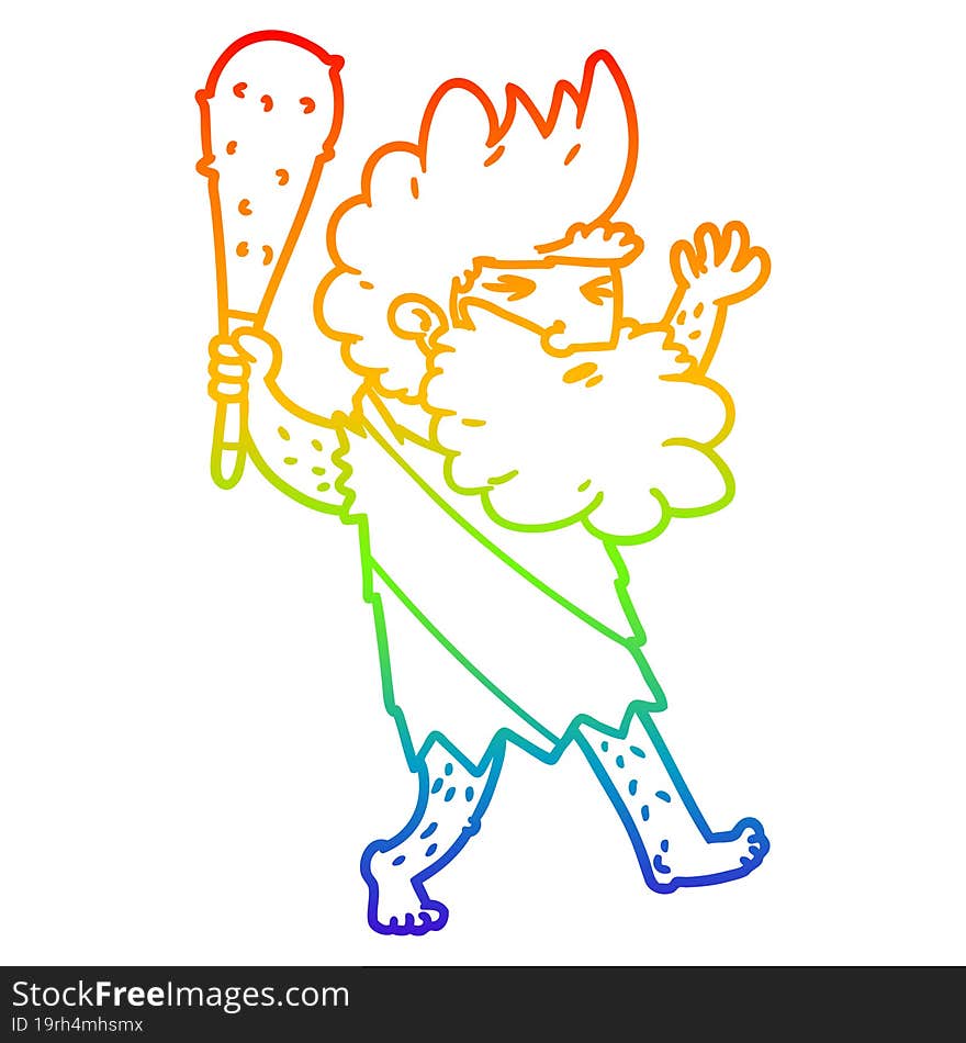 rainbow gradient line drawing cartoon cave man