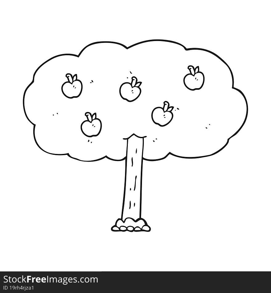 black and white cartoon apple tree