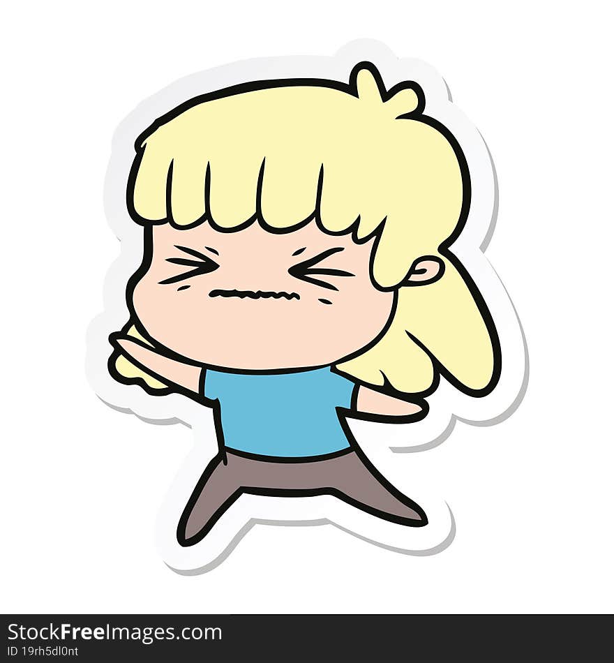 sticker of a cartoon angry girl