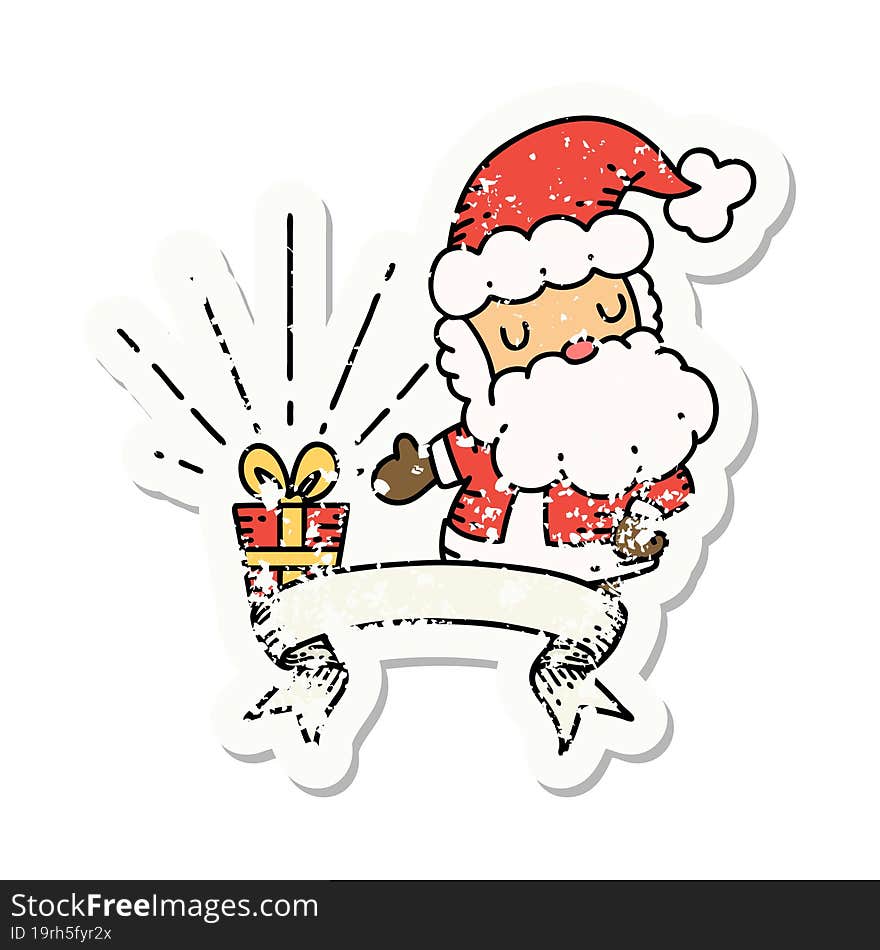 grunge sticker of tattoo style santa claus christmas character