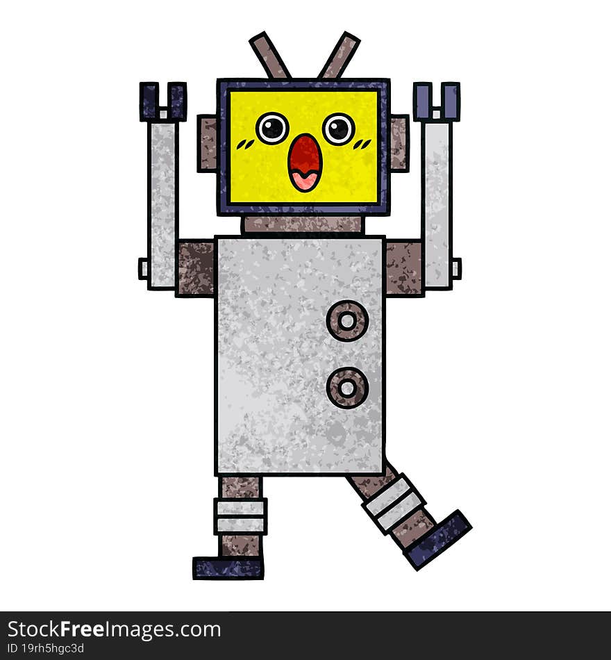 retro grunge texture cartoon of a robot