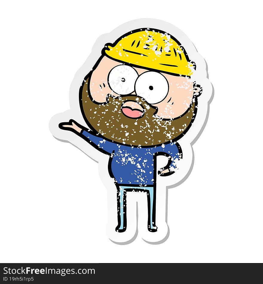 Distressed Sticker Of A Cartoon Surprised Bearded Man