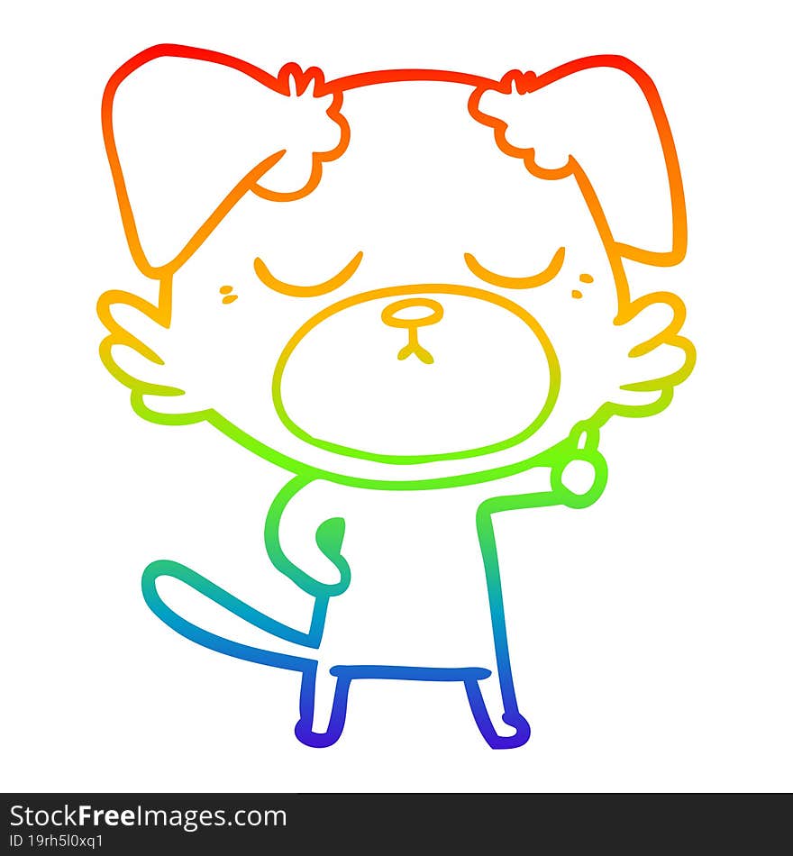 rainbow gradient line drawing of a cute cartoon dog