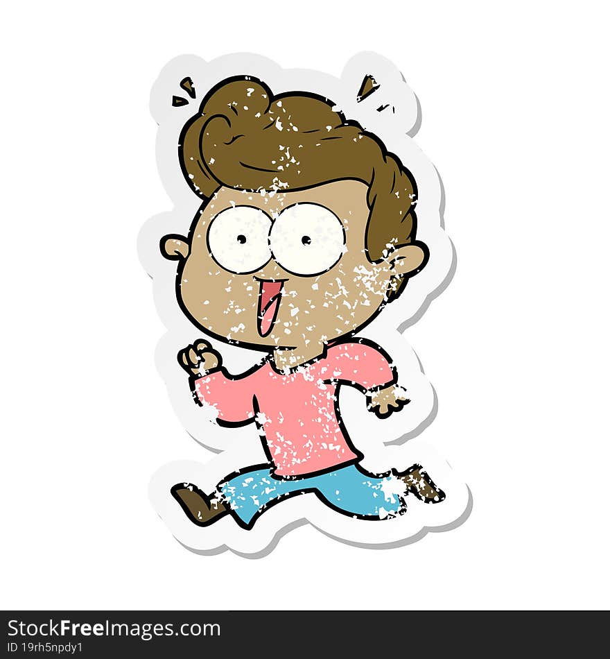 distressed sticker of a cartoon staring man