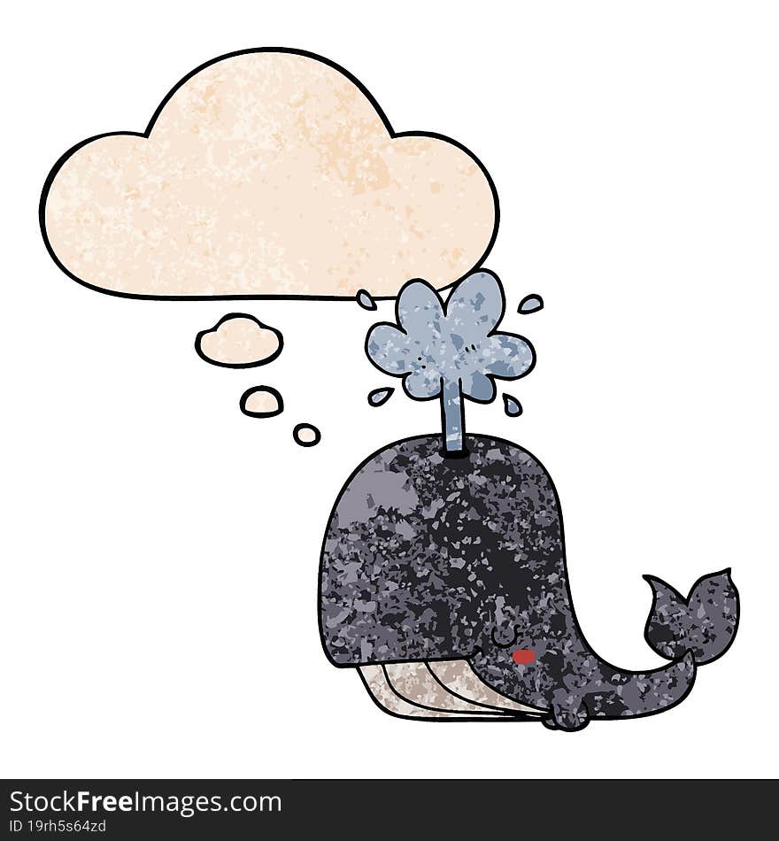 Cartoon Whale And Thought Bubble In Grunge Texture Pattern Style