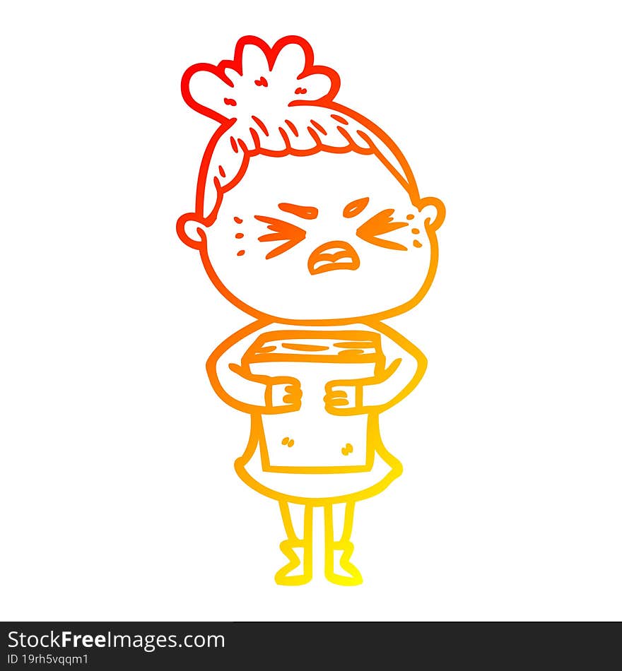 warm gradient line drawing cartoon angry woman