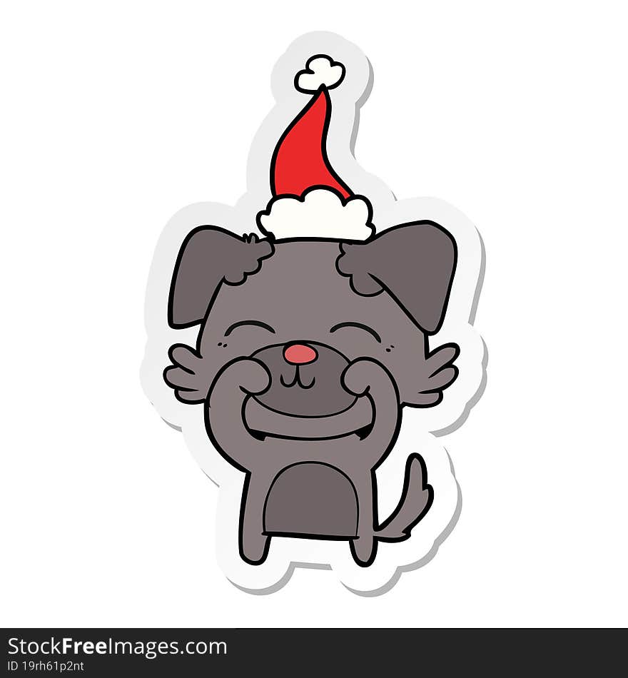 hand drawn sticker cartoon of a dog wearing santa hat