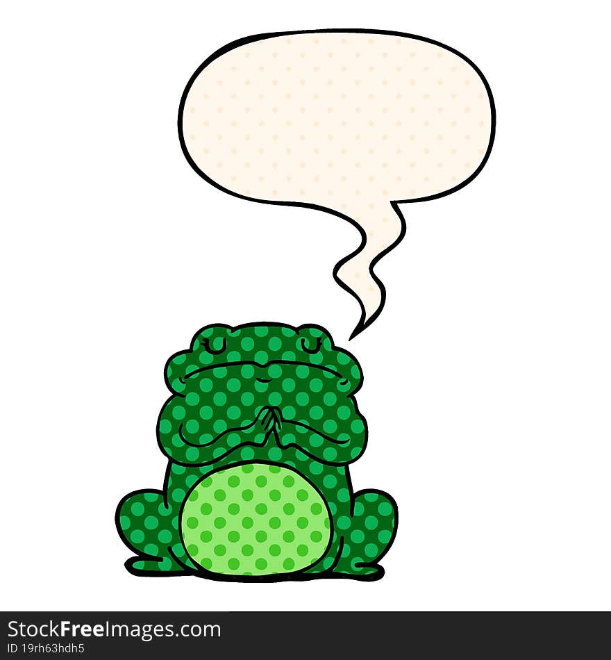 cartoon arrogant frog and speech bubble in comic book style