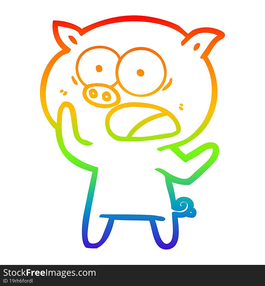 rainbow gradient line drawing cartoon pig shouting