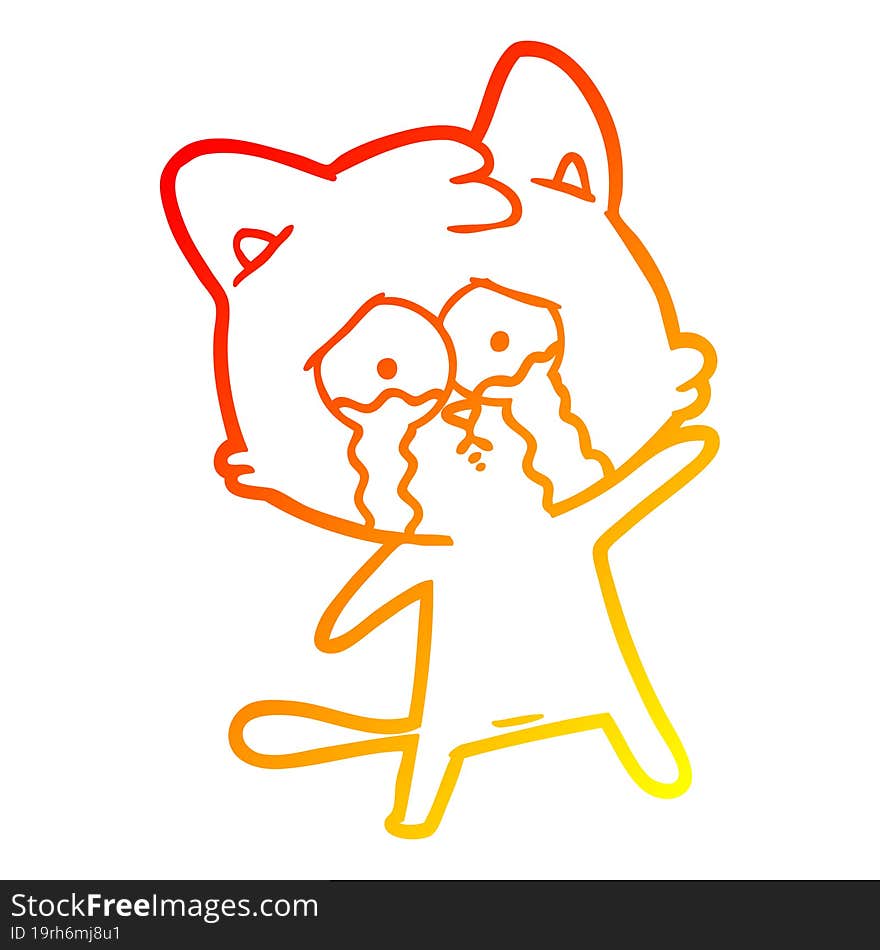 warm gradient line drawing crying cartoon cat