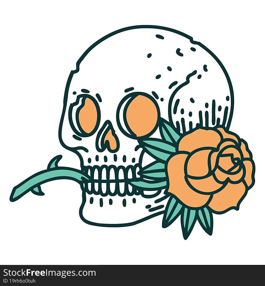 Tattoo Style Icon Of A Skull And Rose