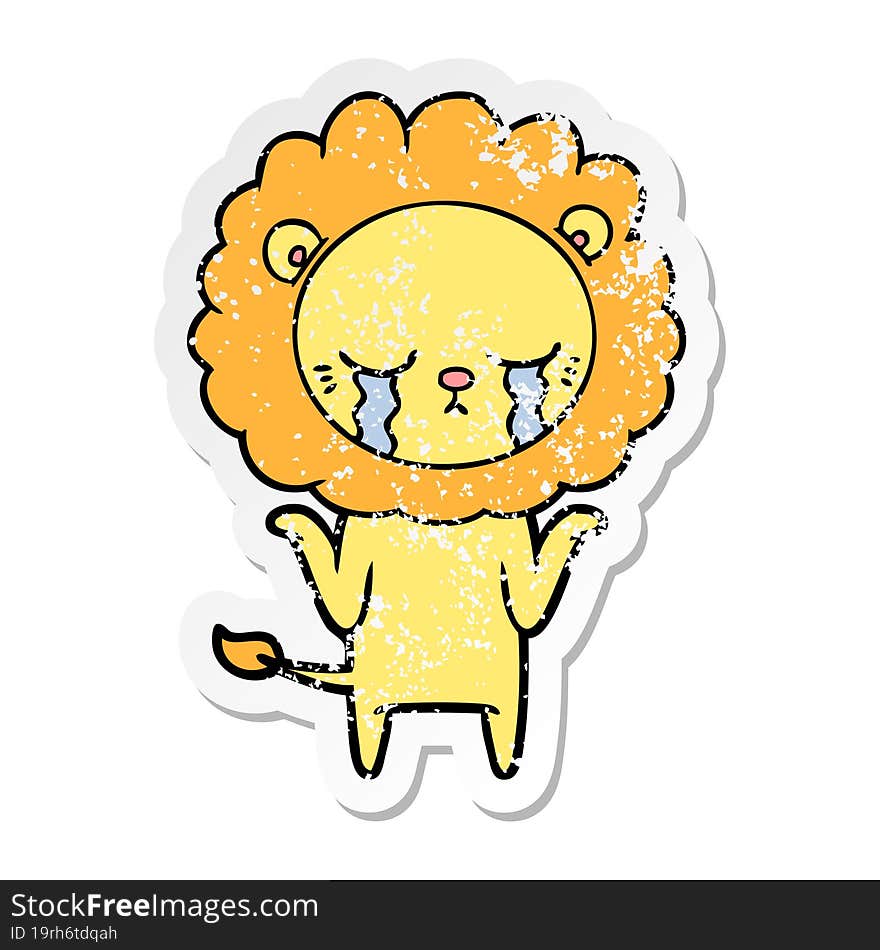 Distressed Sticker Of A Crying Cartoon Lion