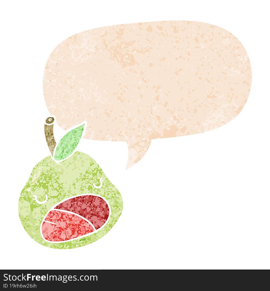 Cartoon Pear And Speech Bubble In Retro Textured Style