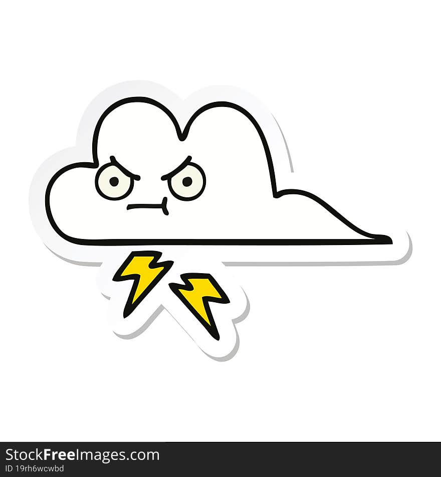 sticker of a cute cartoon thunder cloud