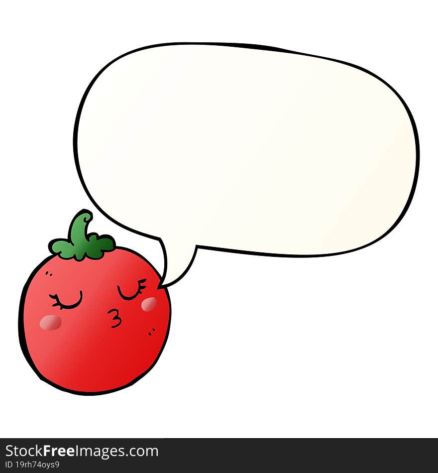 cartoon tomato and speech bubble in smooth gradient style