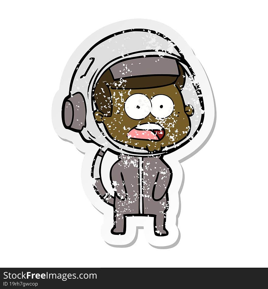 Distressed Sticker Of A Cartoon Surprised Astronaut