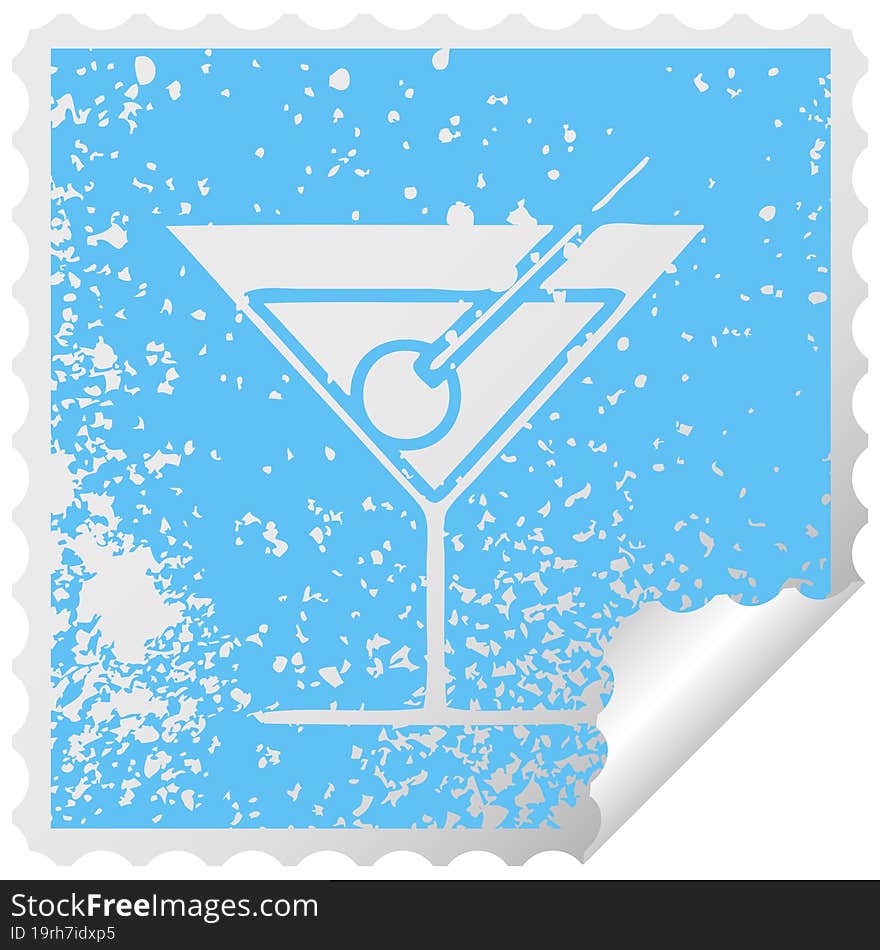 distressed square peeling sticker symbol of a fancy cocktail