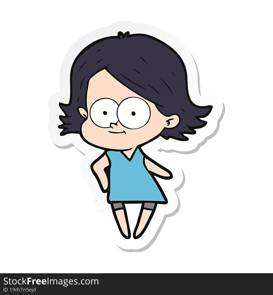 Sticker Of A Happy Cartoon Girl