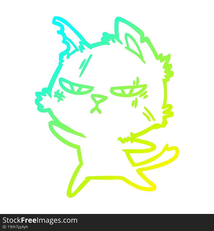 cold gradient line drawing tough cartoon cat