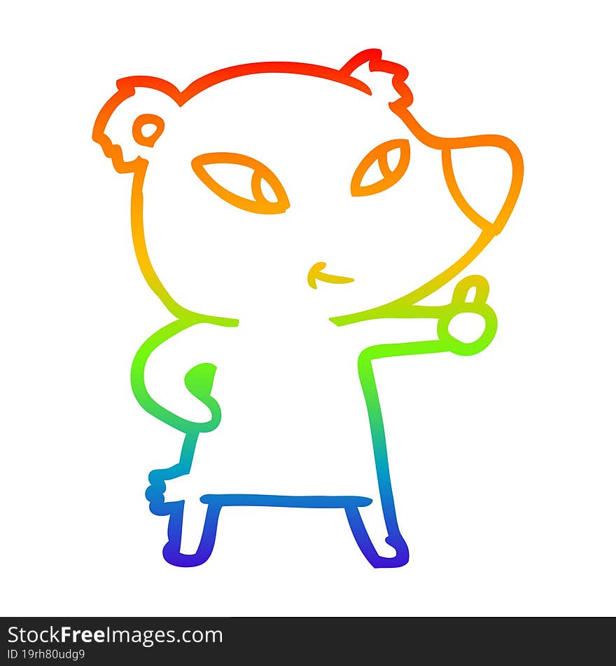 rainbow gradient line drawing of a cute cartoon bear