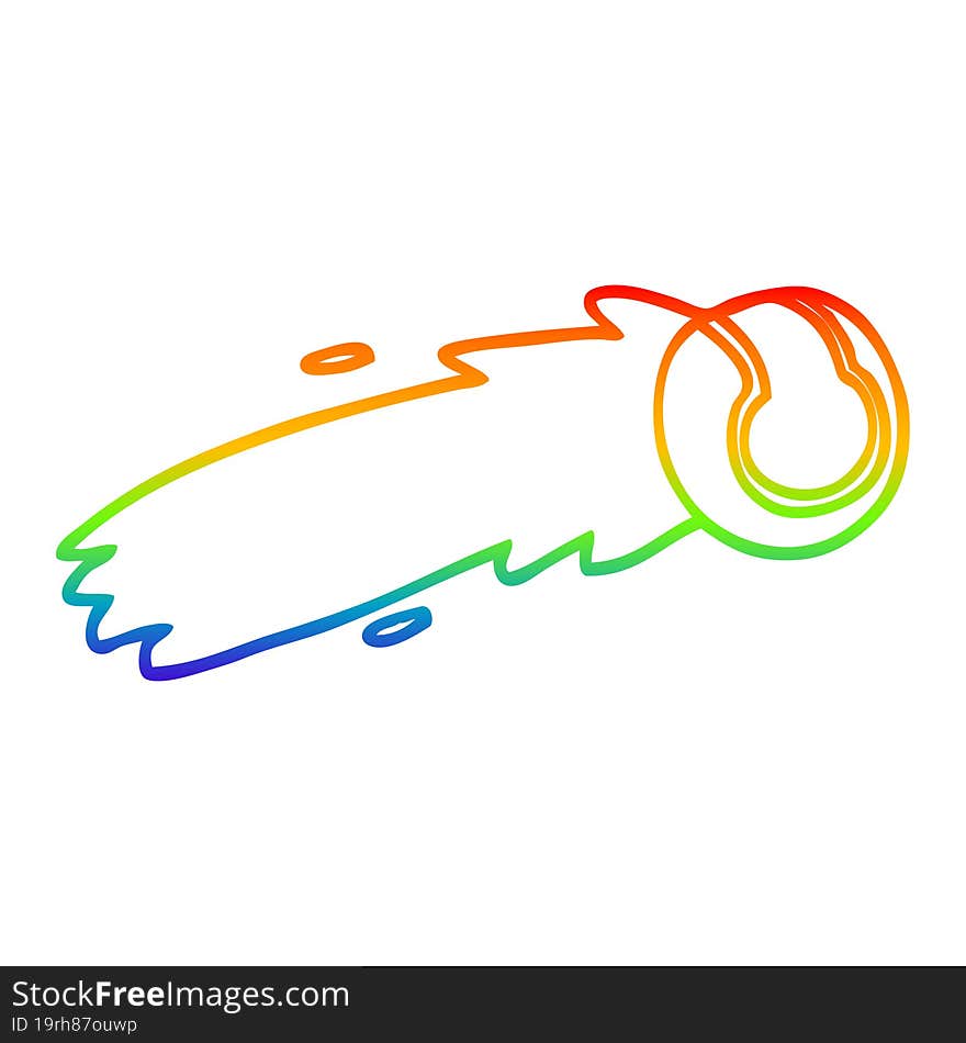 Rainbow Gradient Line Drawing Cartoon Flying Tennis Ball