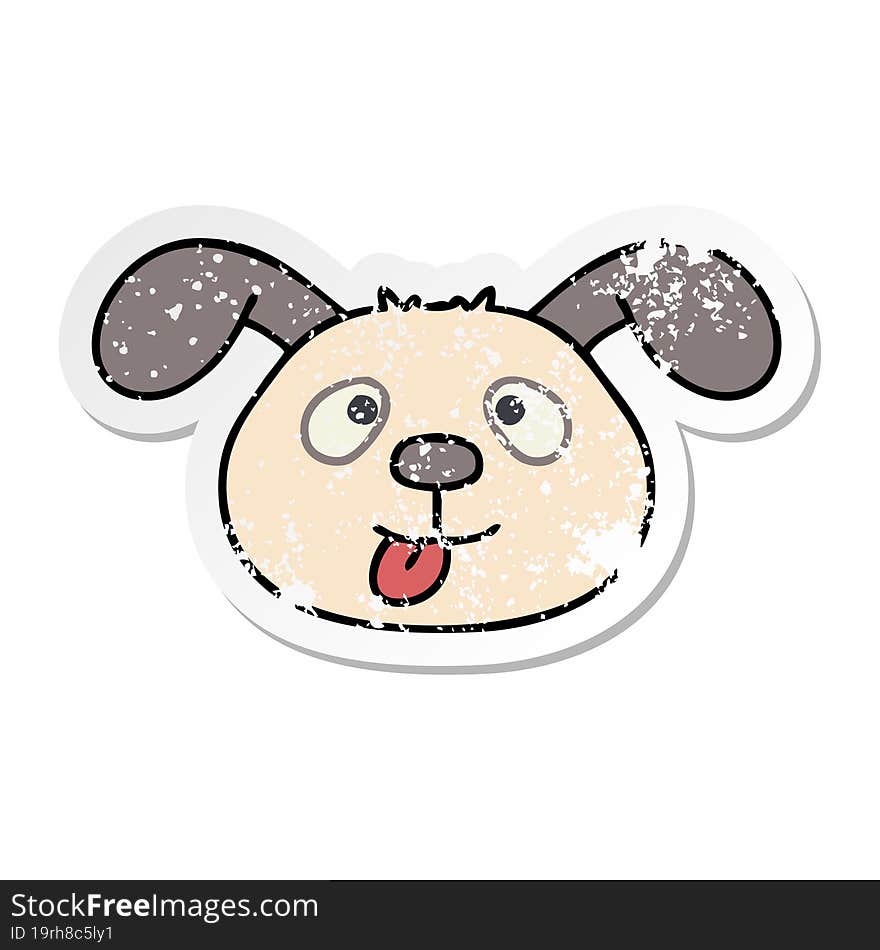 Distressed Sticker Of A Quirky Hand Drawn Cartoon Dog Face