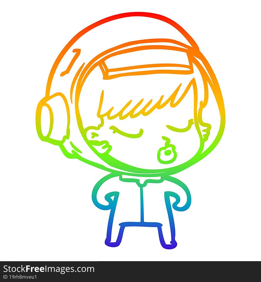 Rainbow Gradient Line Drawing Cartoon Pretty Astronaut Girl