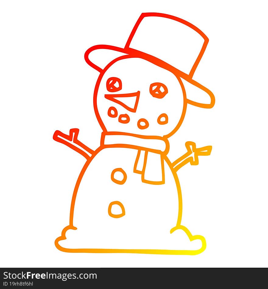 Warm Gradient Line Drawing Cartoon Snowman