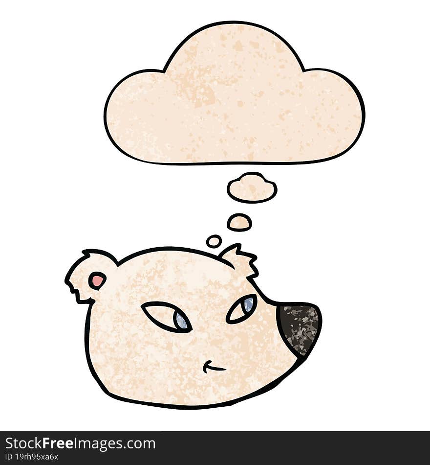 cartoon polar bear face and thought bubble in grunge texture pattern style