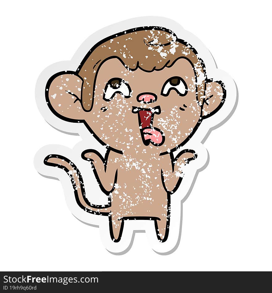 distressed sticker of a crazy cartoon monkey