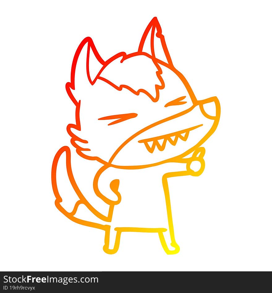 warm gradient line drawing of a angry wolf cartoon