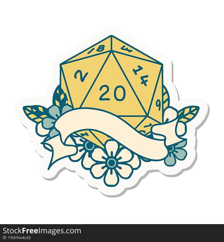 natural twenty D20 dice roll sticker