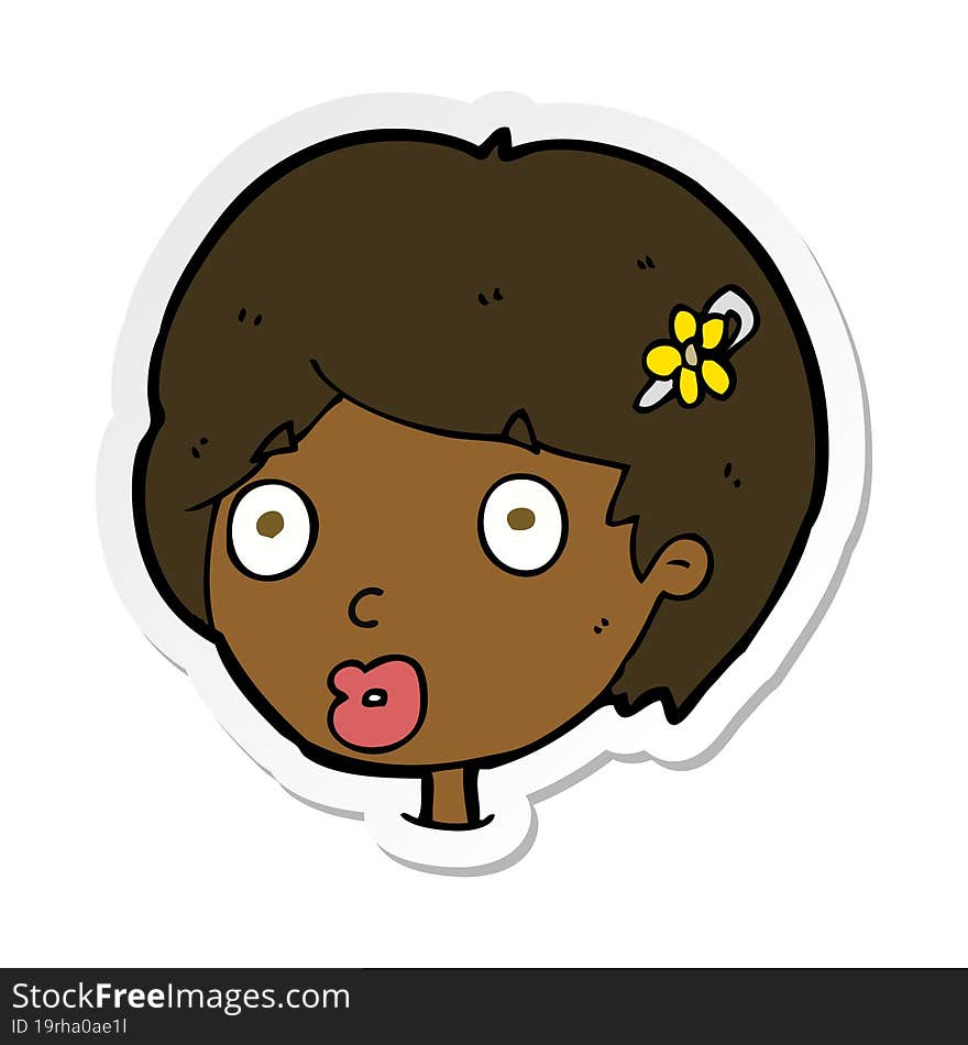 sticker of a cartoon surprised female face