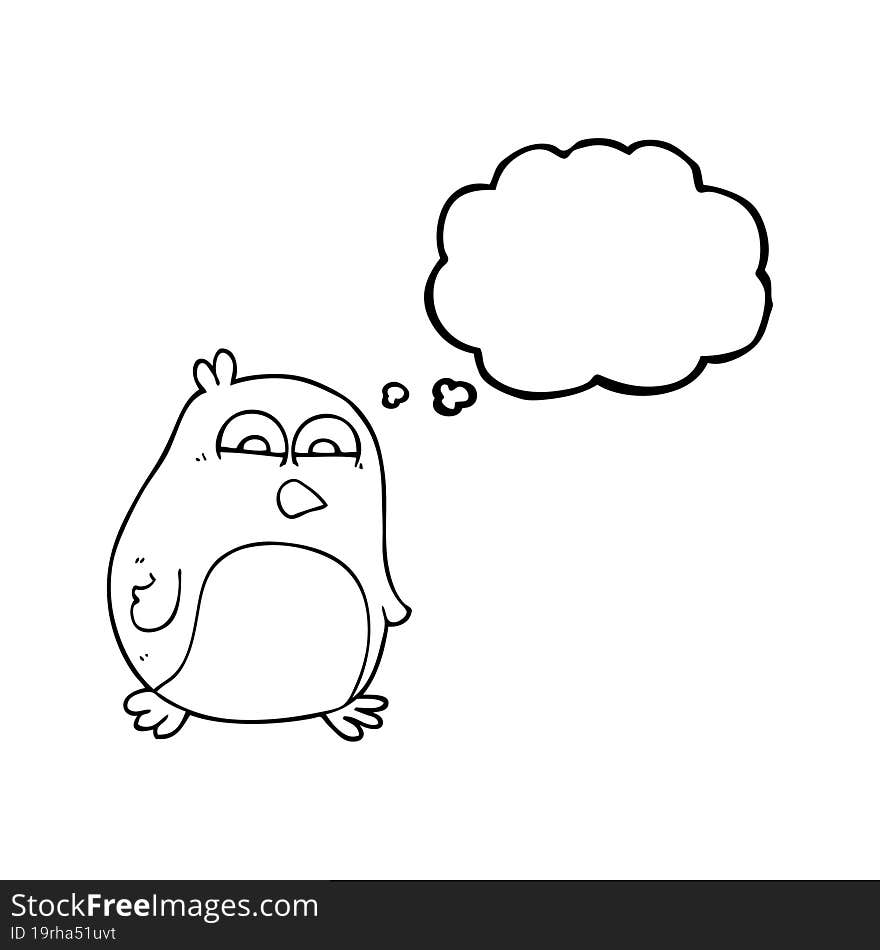 freehand drawn thought bubble cartoon penguin