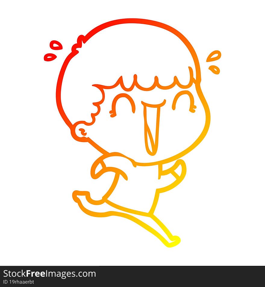 warm gradient line drawing of a laughing cartoon man running