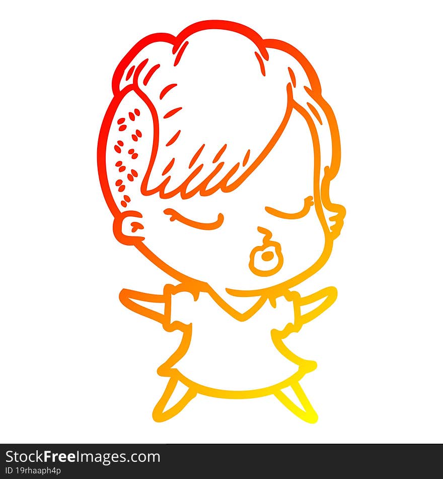 warm gradient line drawing cartoon pretty hipster girl