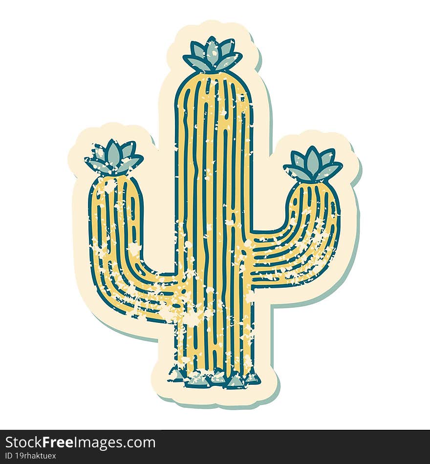 Distressed Sticker Tattoo Style Icon Of A Cactus