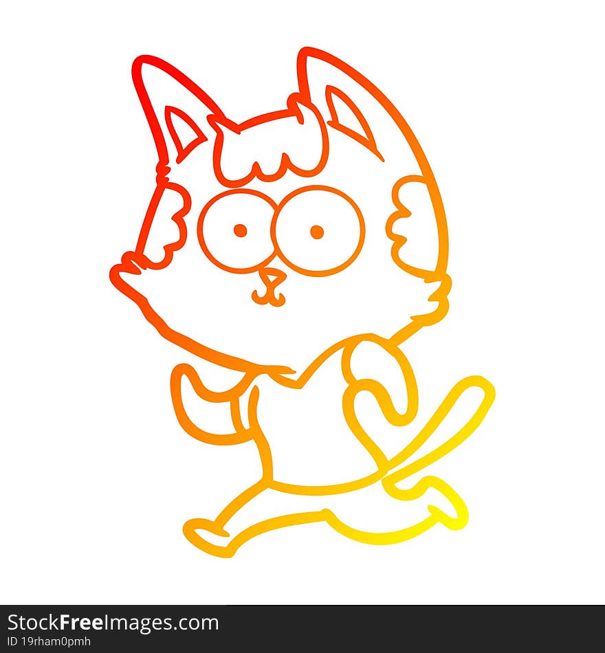 warm gradient line drawing happy cartoon cat jogging