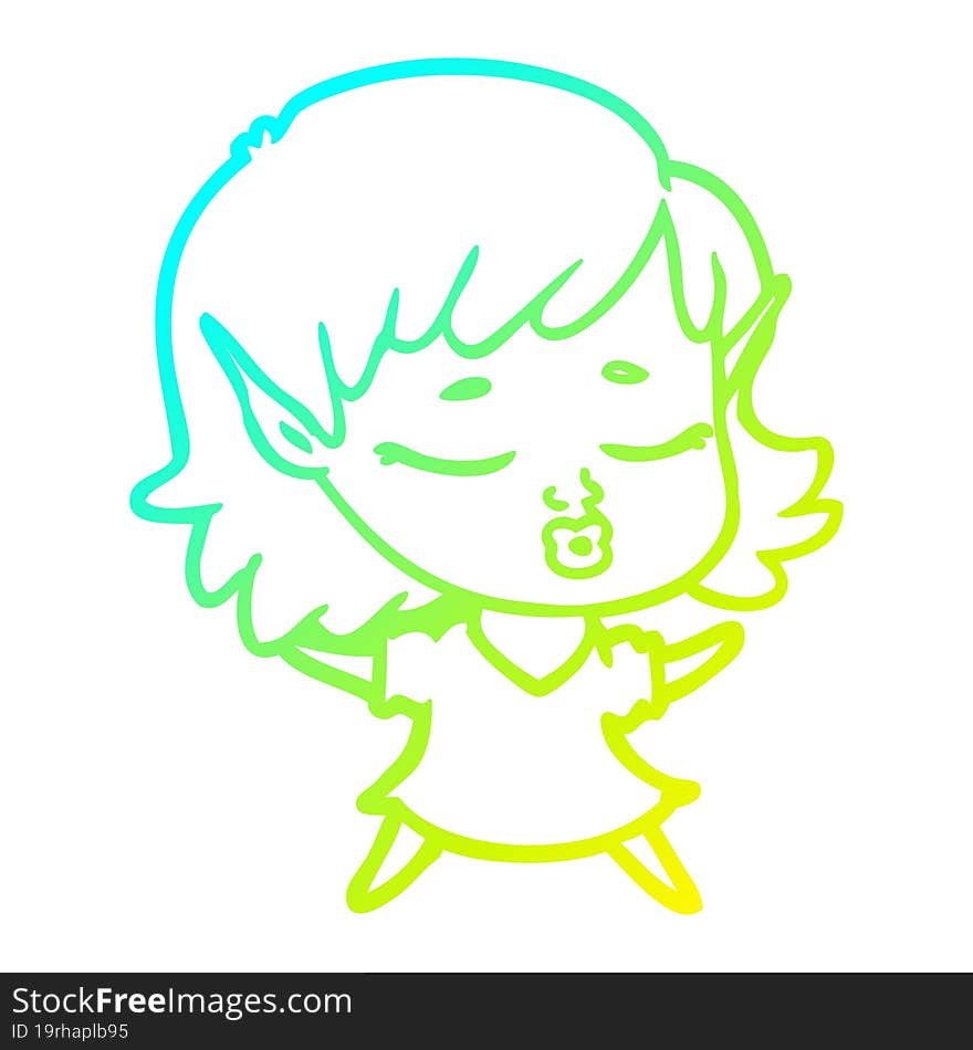 cold gradient line drawing pretty cartoon elf girl