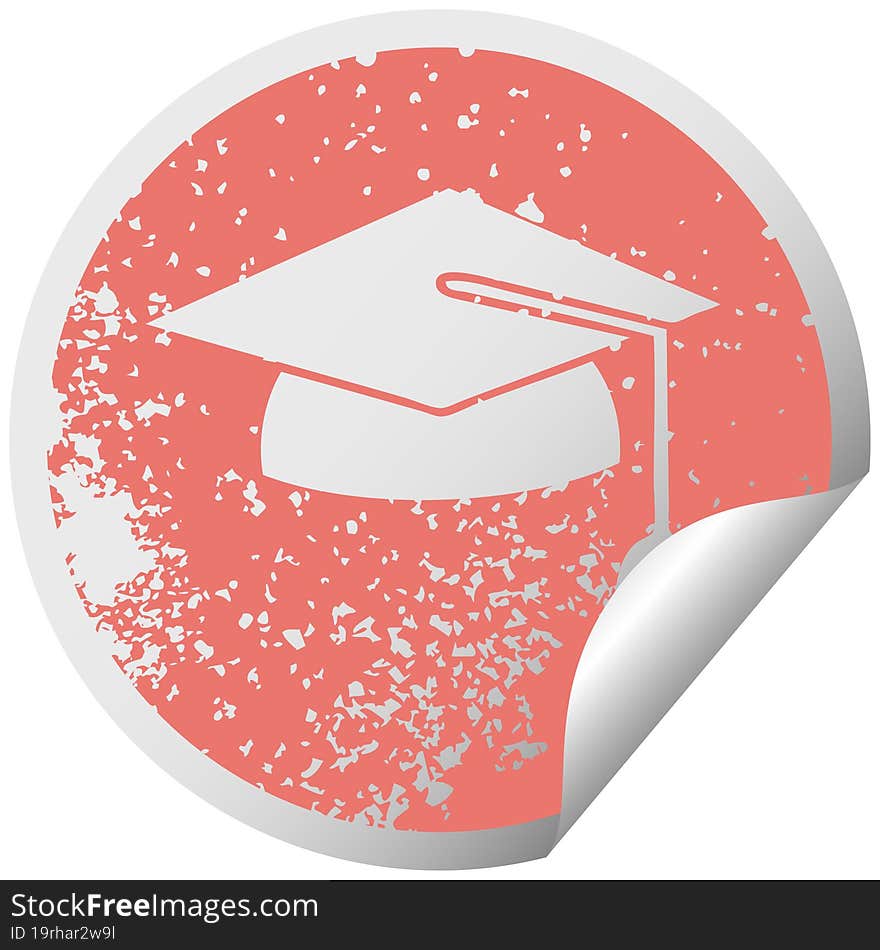 distressed circular peeling sticker symbol graduation cap