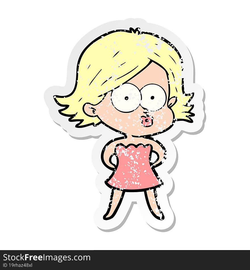 distressed sticker of a cartoon girl pouting