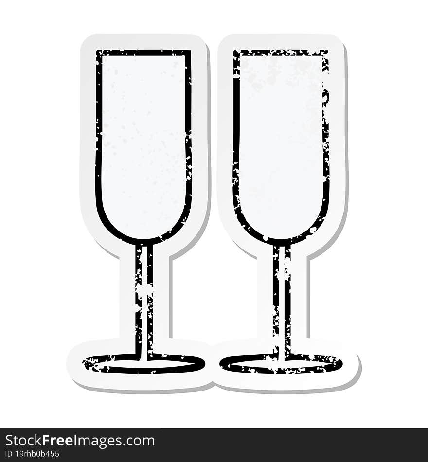 distressed sticker of a cute cartoon champagne flutes